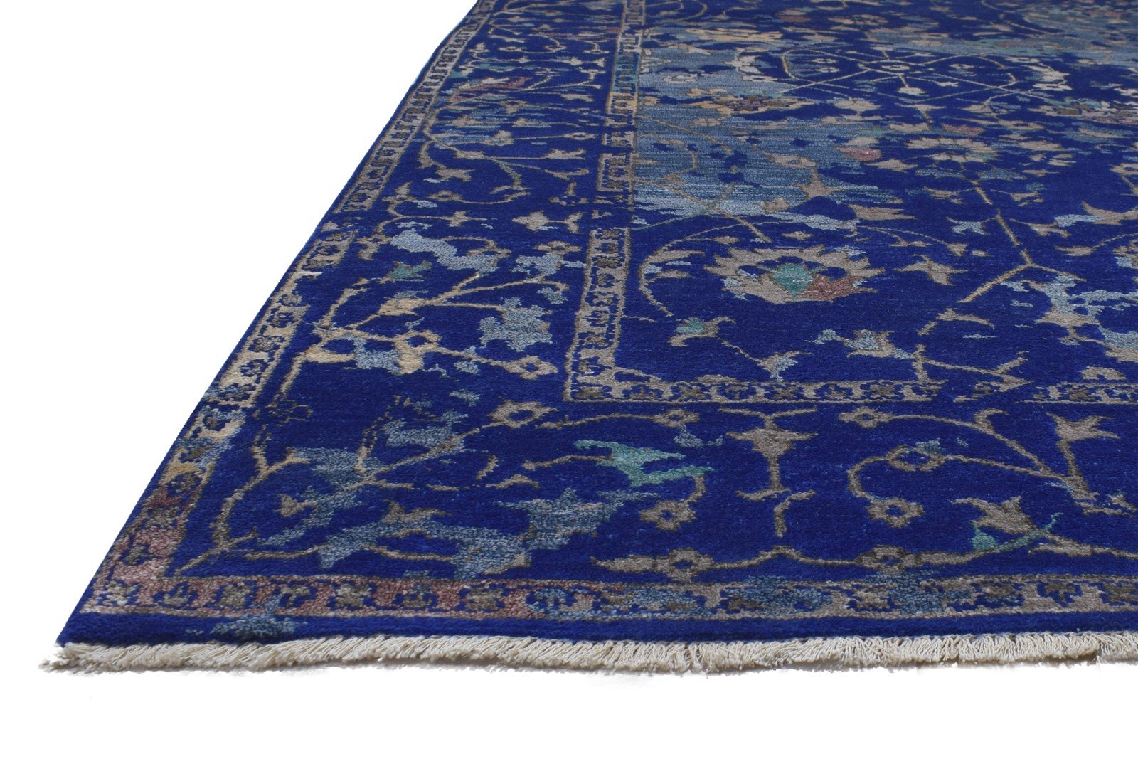 Blue Silk Rug 8' X 10' Persian Hand Knotted Kashan Abstract Large Carpet 