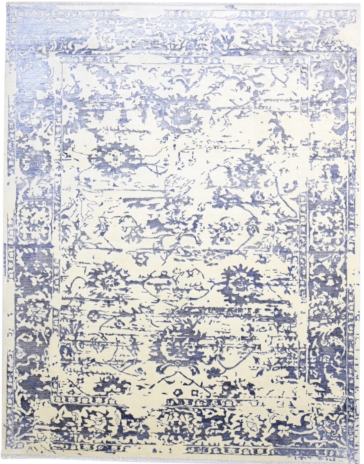 Hand Knotted Blue Wool / Silk Rug 8' X 10' Persian Oushak Abstract Large Carpet 