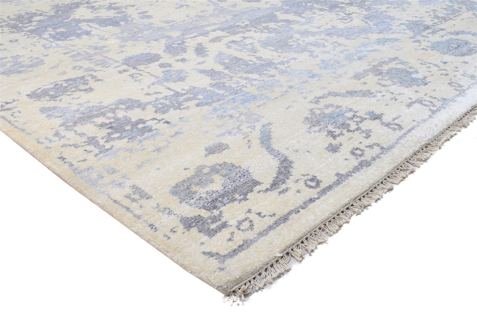 Hand Knotted Grey Silk Rug 8' X 10' Persian Oushak Abstract Large Carpet 