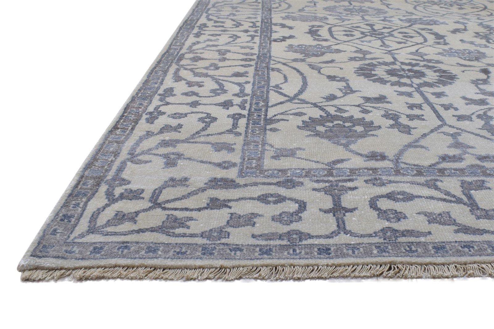 8' X 10' Rug Silk Grey Persian Hand Knotted Mughal Oriental Large Carpet 