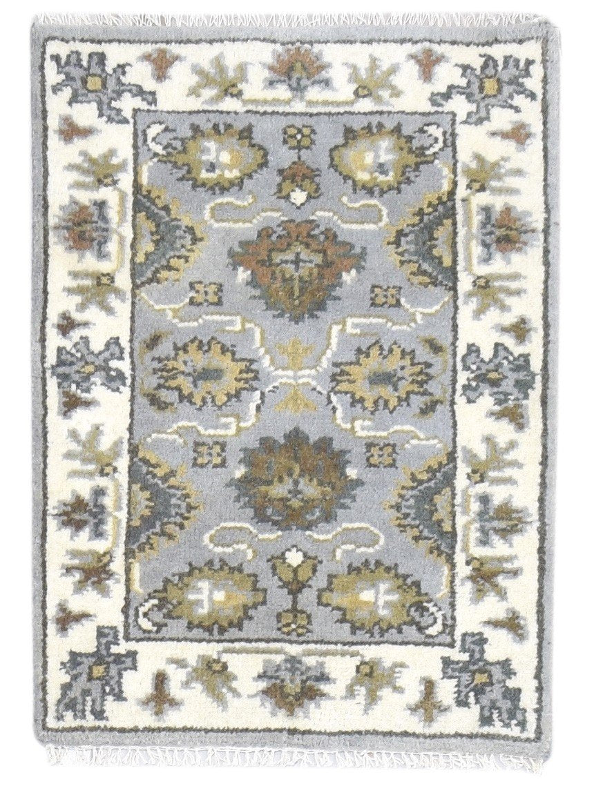 Wool Grey Rug 2' X 3' Persian Hand Knotted Oushak Oriental Small Carpet 