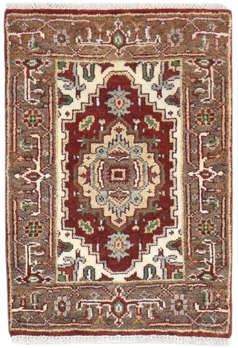 Red Wool Rug 2' X 3' Persian Hand Knotted Serapi Oriental Small Carpet 