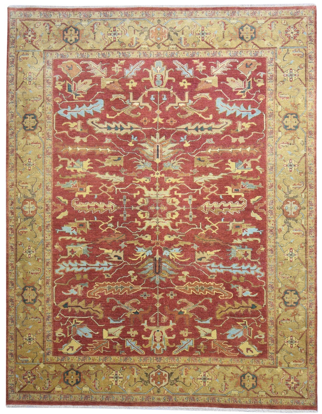 Hand Knotted Red Wool Rug 8' X 10' Persian Mughal Oriental Large Carpet 