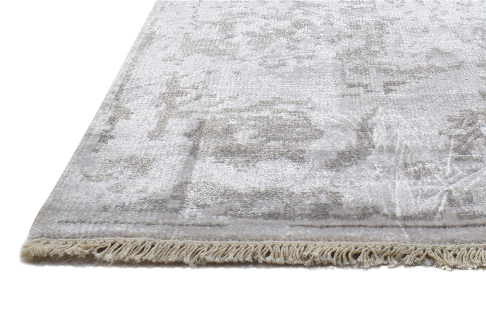 Hand Knotted Grey Silk Rug 8' X 10' Modern Indian Abstract Large Carpet 