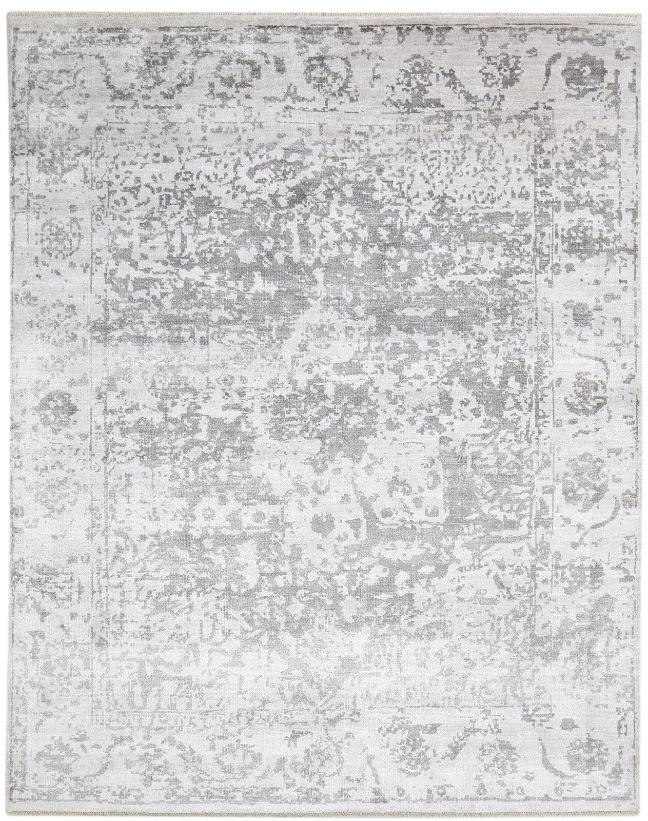 Hand Knotted Grey Silk Rug 8' X 10' Modern Indian Abstract Large Carpet 