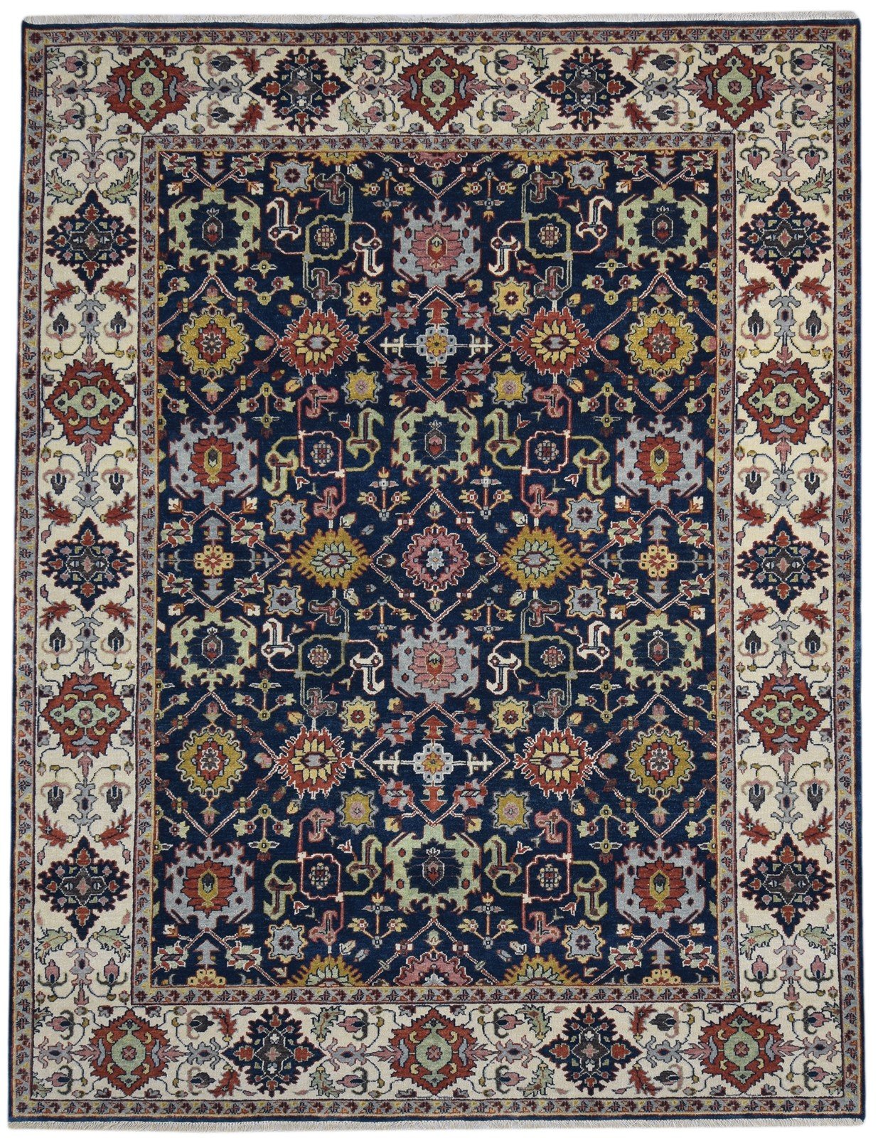 Blue Wool Rug 8' X 10' Persian Hand Knotted Kashan Oriental Large Carpet 