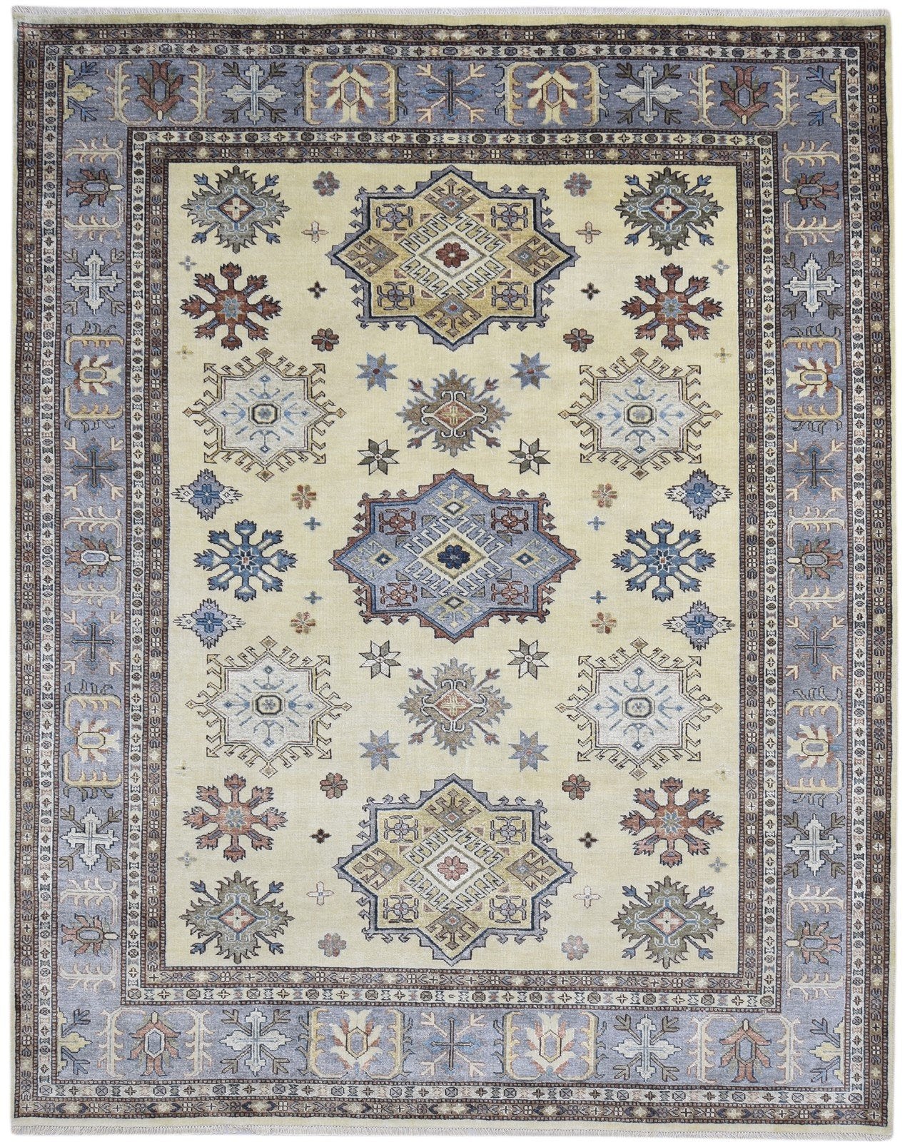 Wool Cream Rug 8' X 10' Persian Hand Knotted Kazak Oriental Large Carpet 