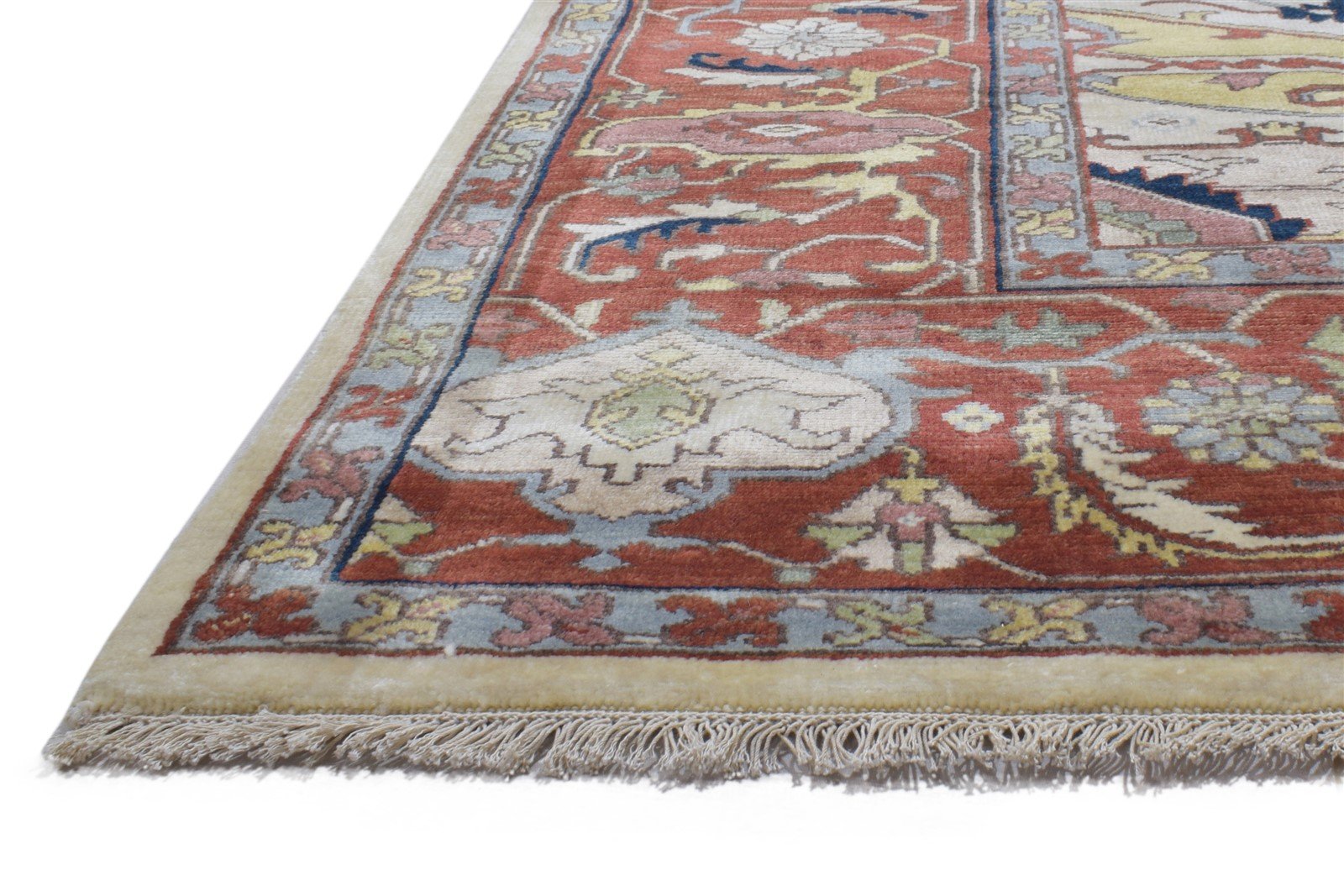 Hand Knotted Cream Wool Rug 8' X 10' Persian Serapi Oriental Large Carpet 