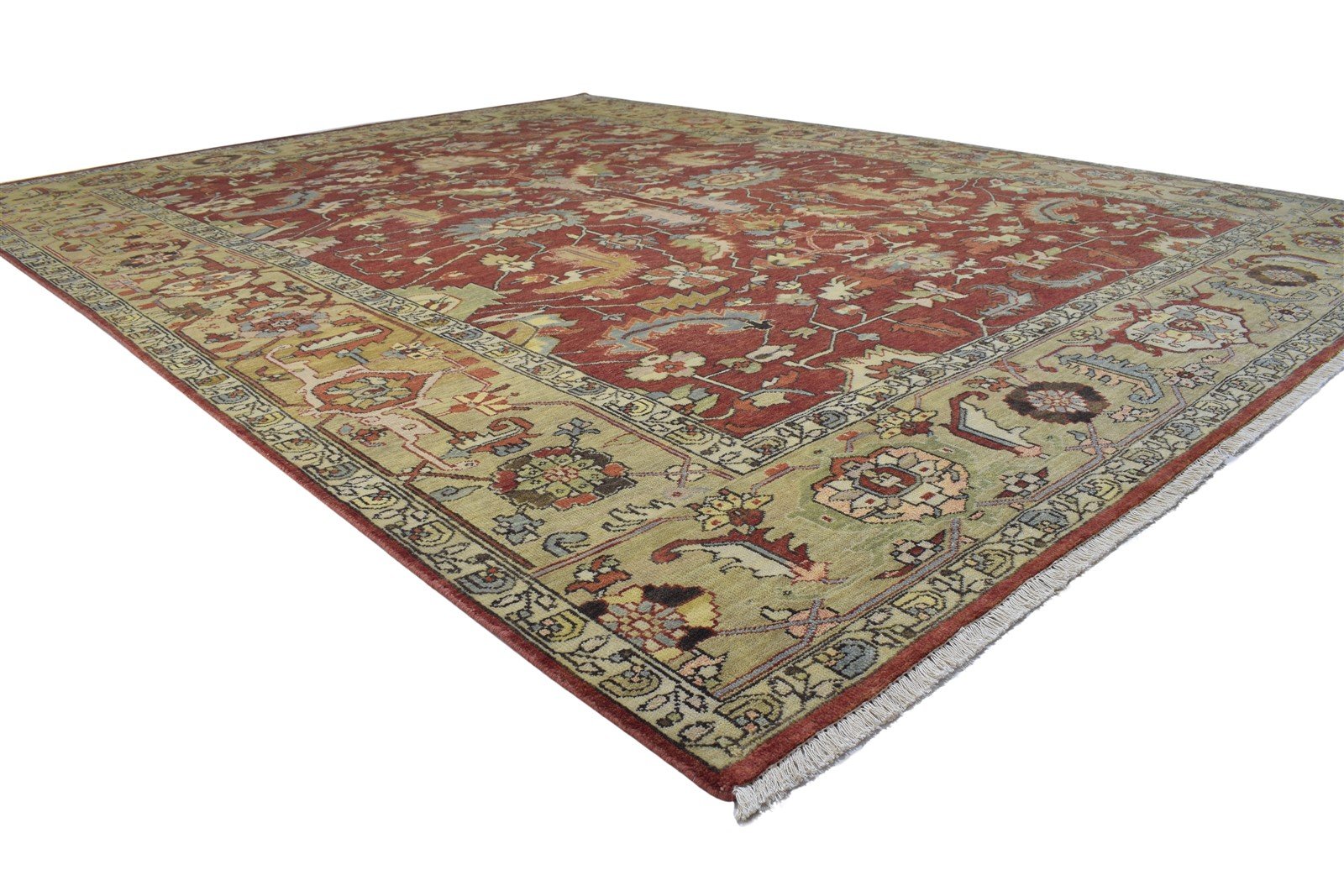 Red Wool Rug 9' X 12' Persian Hand Knotted Mughal Oriental Extra Large Carpet 