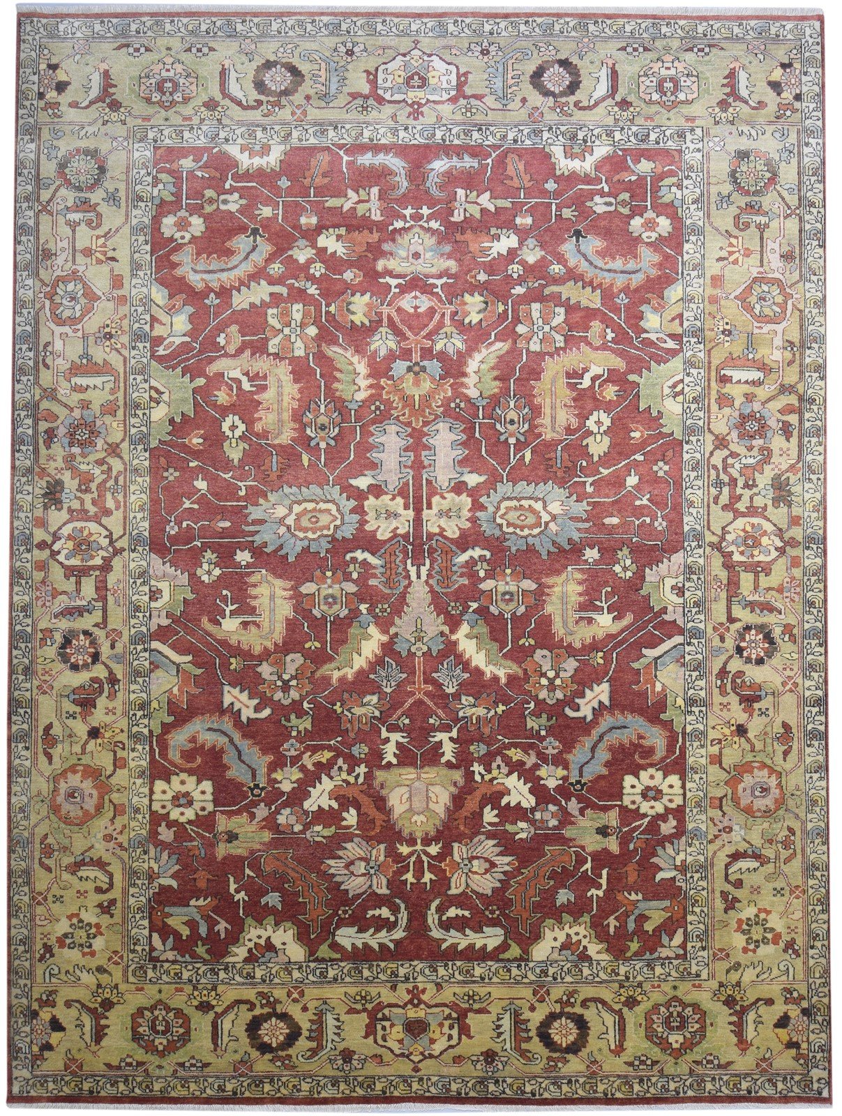 Red Wool Rug 9' X 12' Persian Hand Knotted Mughal Oriental Extra Large Carpet 