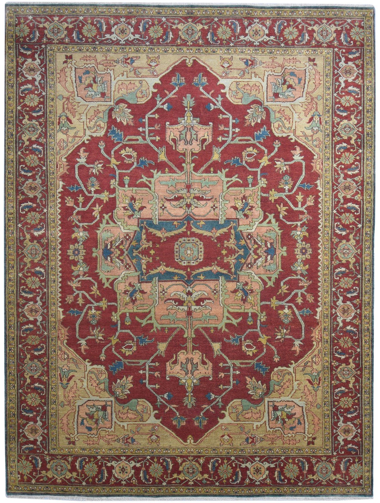 Hand Knotted Red Wool Rug 9' X 12' Persian Serapi Oriental Large Carpet 