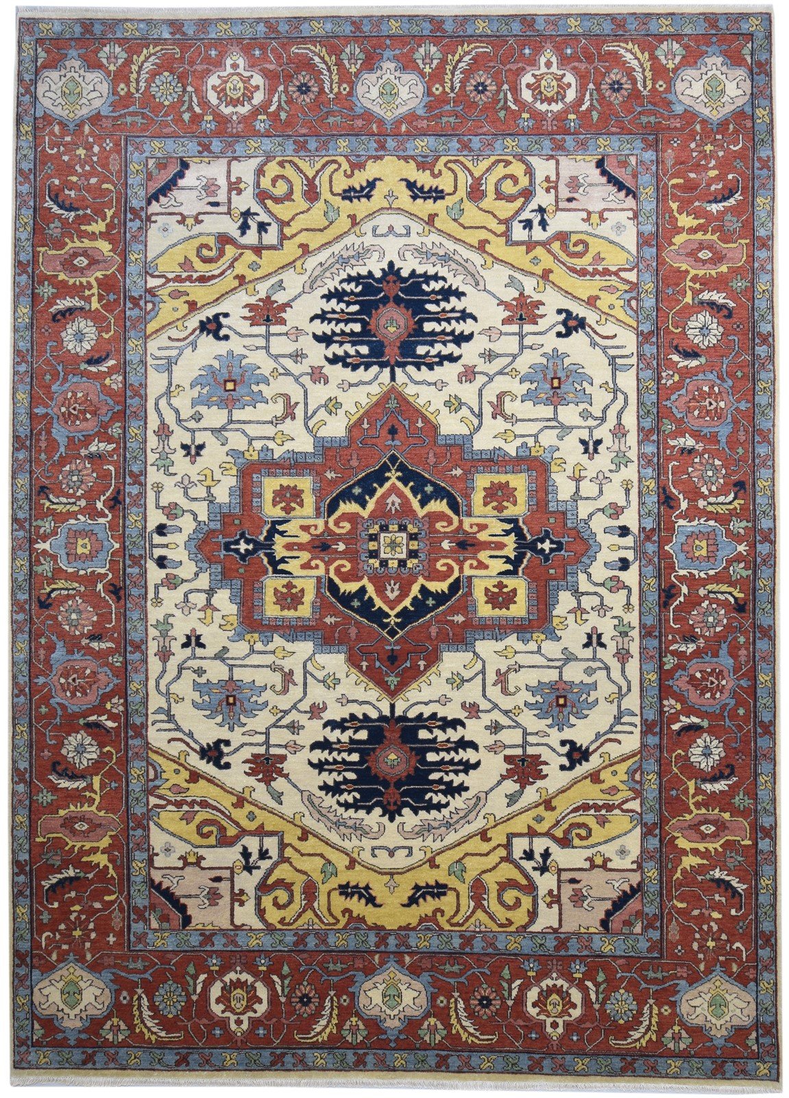 Red Wool Rug 9' X 12' Persian Hand Knotted Serapi Oriental Large Carpet 