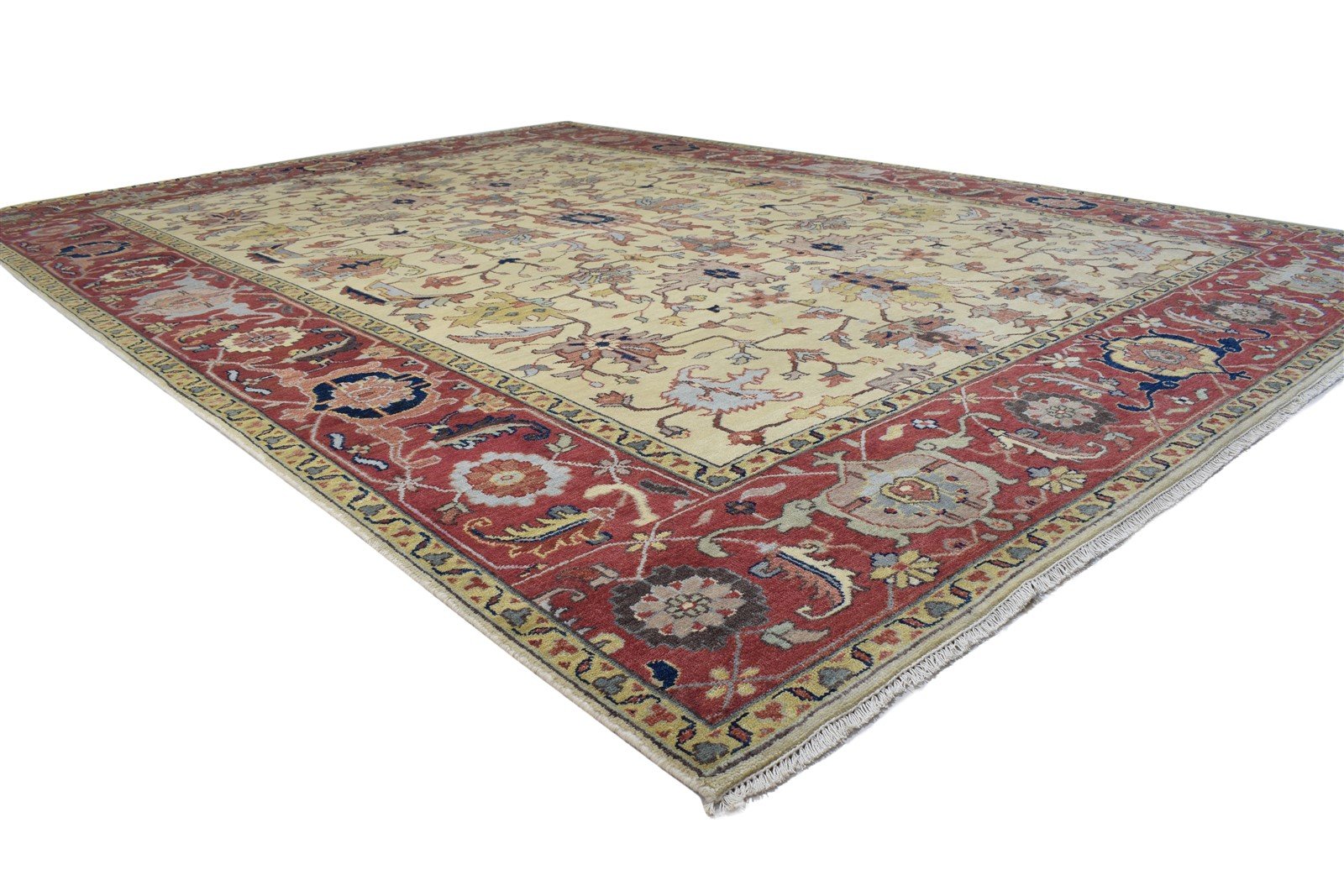 Hand Knotted Beige Wool Rug 9' X 12' Persian Kashan Oriental Large Carpet 