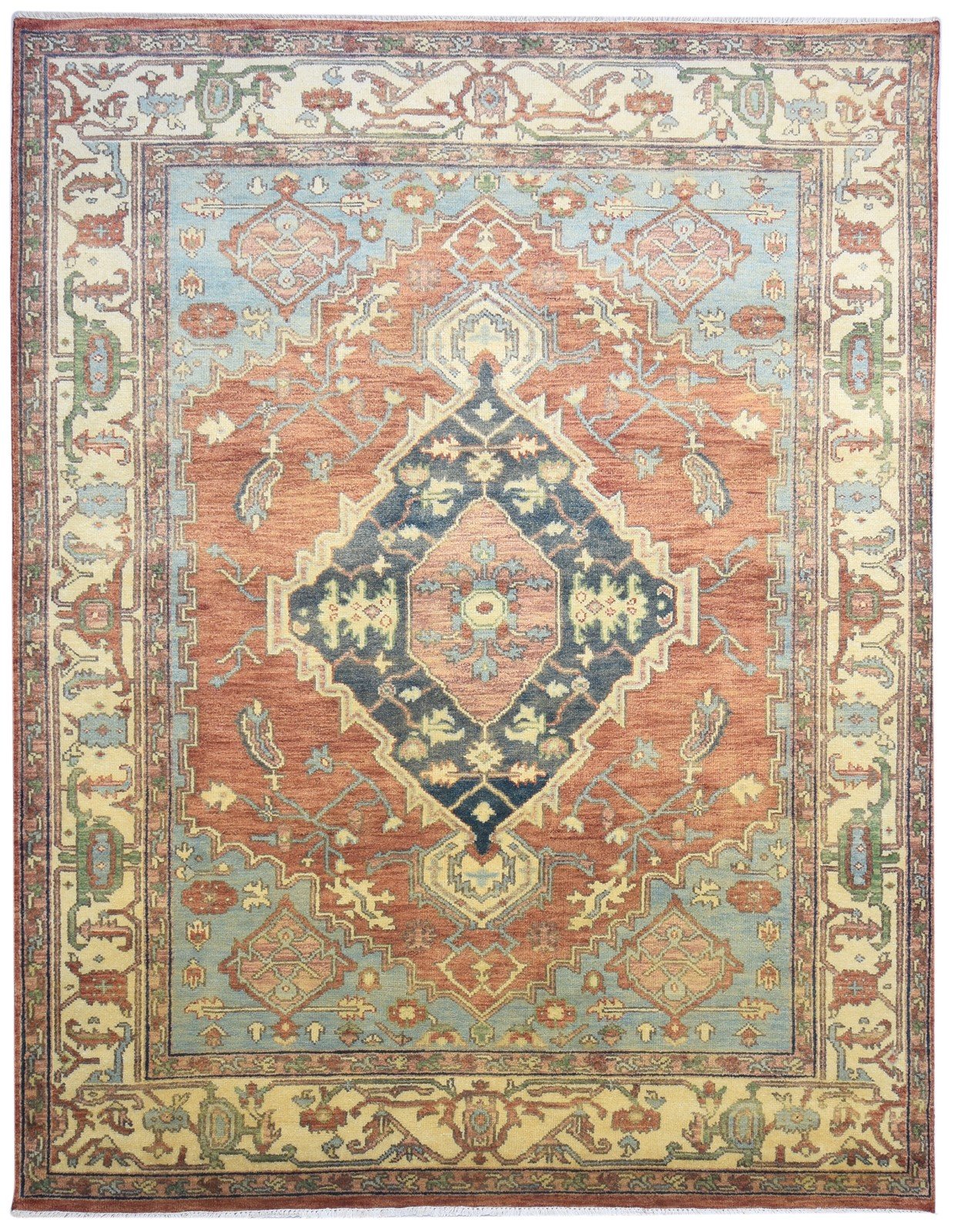 Hand Knotted Rust Wool Rug 8' X 10' Persian Serapi Oriental Large Carpet 