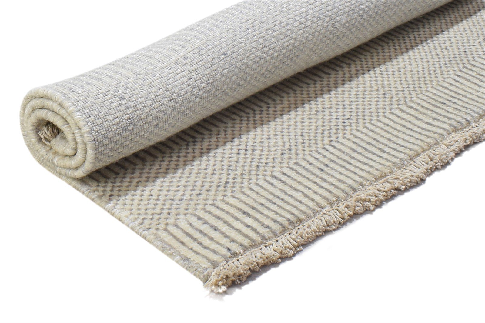 2X3 Rug Wool / Silk Cream Modern Hand Knotted Scandinavian Grass Trellis Small 