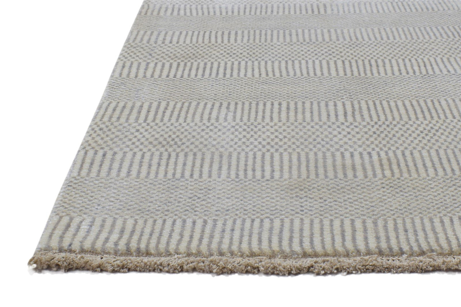 2X3 Rug Wool / Silk Cream Modern Hand Knotted Scandinavian Grass Trellis Small 