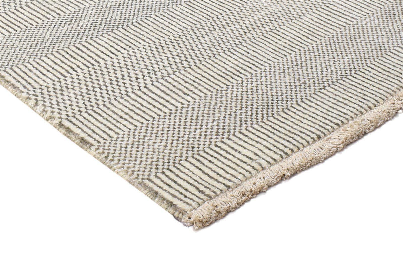 Hand Knotted Cream Wool / Silk Rug 2X3 Modern Scandinavian Grass Trellis Small 