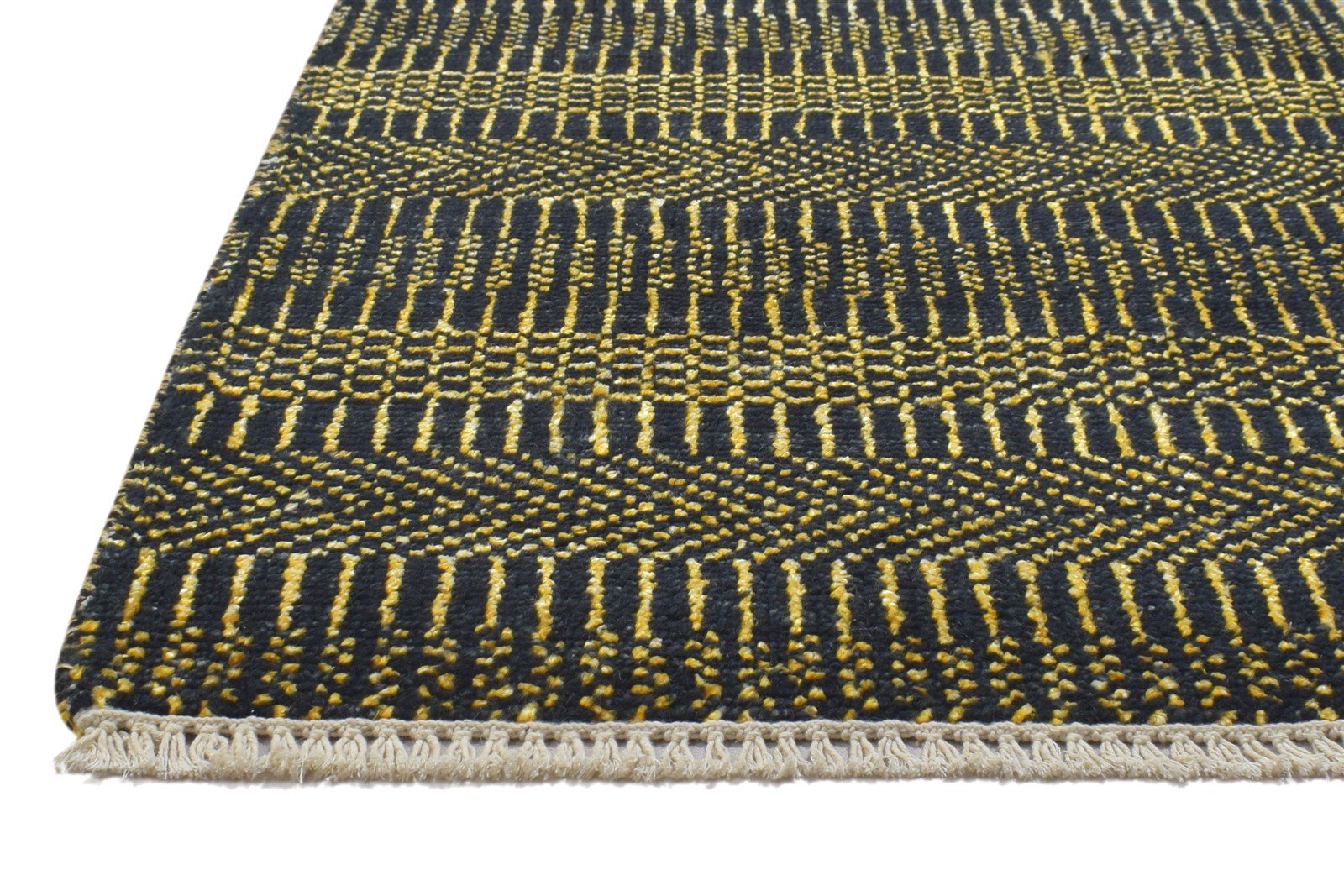 Wool / Silk Charcoal Rug 2X3 Modern Hand Knotted Grass Trellis Small Rug 