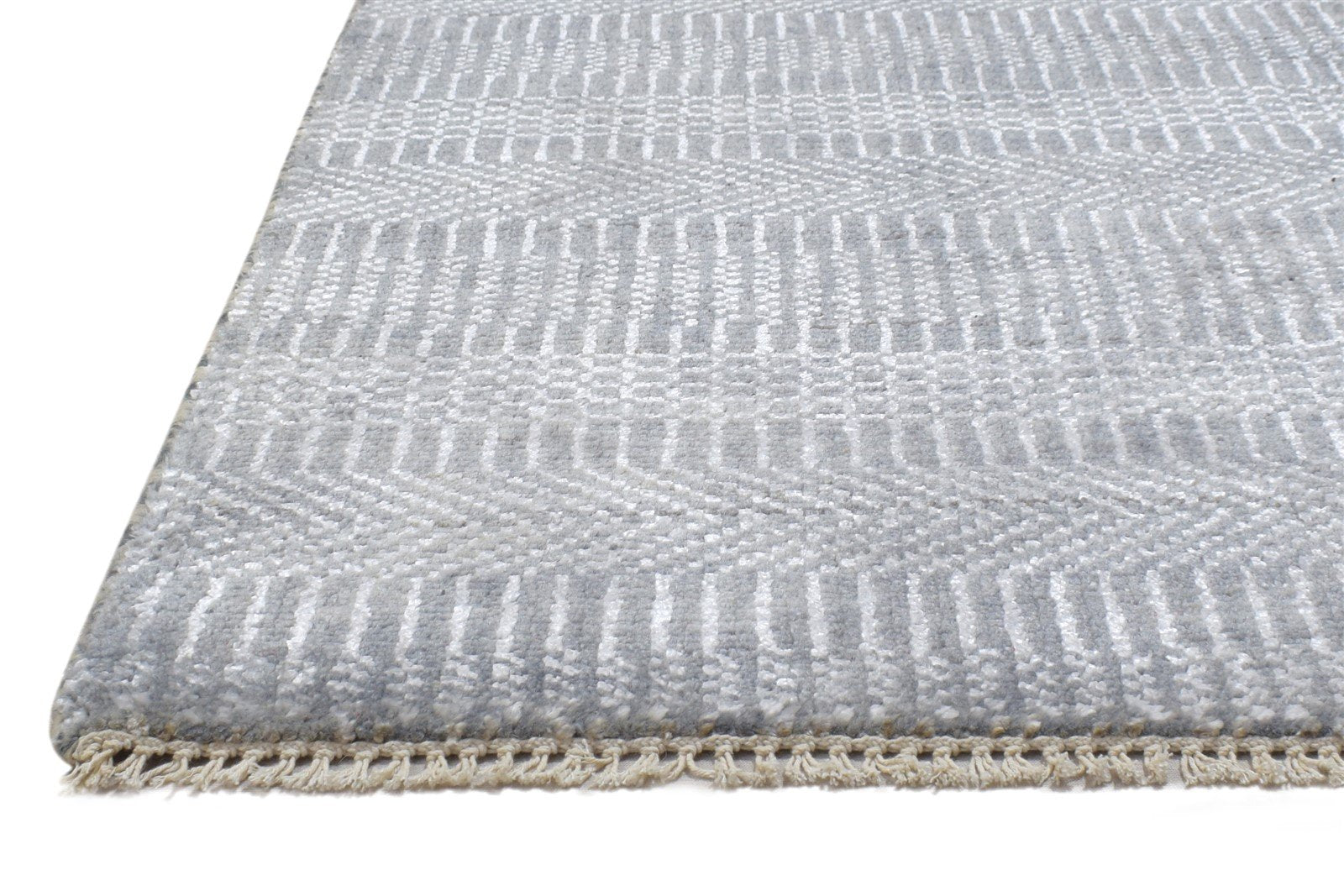 Hand Knotted Grey Wool / Silk Rug 2X3 Modern Scandinavian Grass Trellis Small 