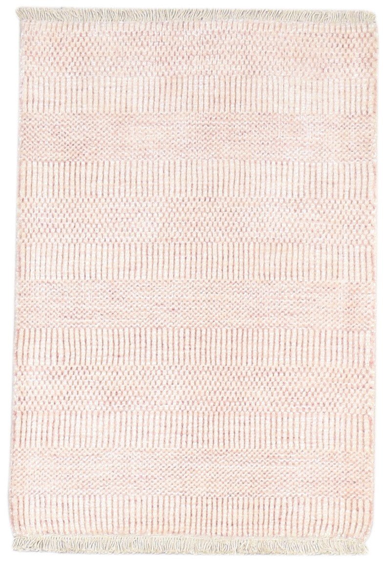 2X3 Rug Wool / Silk Pink Modern Hand Knotted Scandinavian Grass Trellis Small 