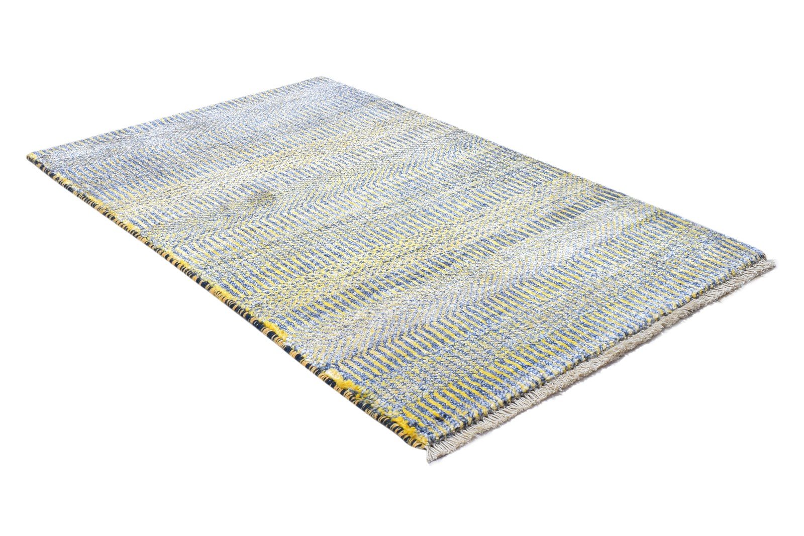 Wool / Silk Yellow Rug 2X3 Modern Hand Knotted Scandinavian Grass Trellis Small 