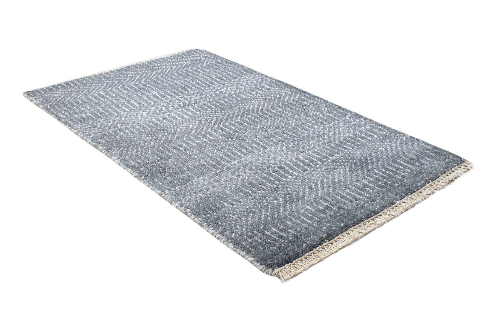 Wool / Silk Dark Grey Rug 2X3 Modern Hand Knotted Grass Trellis Small Rug 