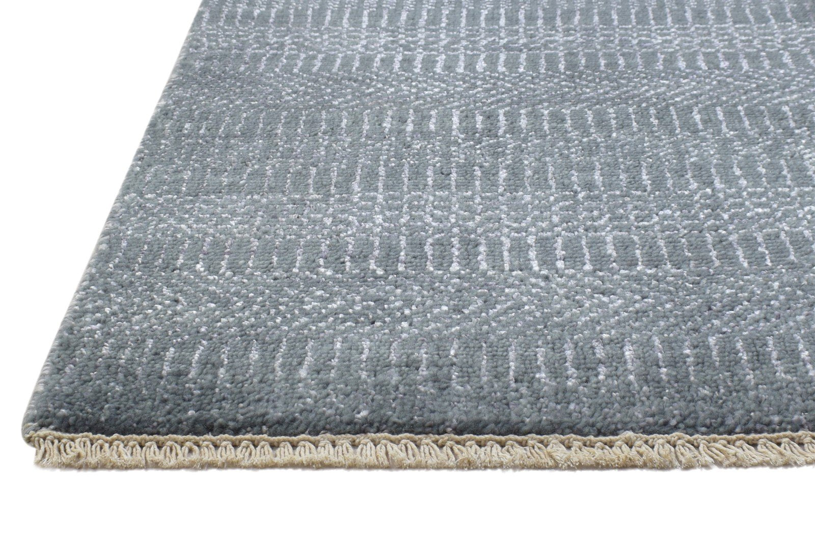 Wool / Silk Dark Grey Rug 2X3 Modern Hand Knotted Grass Trellis Small Rug 