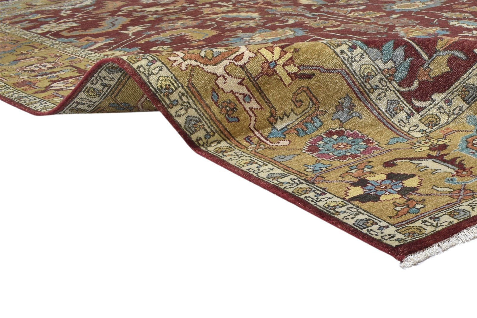 Red Wool Rug 9' X 12' Persian Hand Knotted Mughal Oriental Large Carpet 