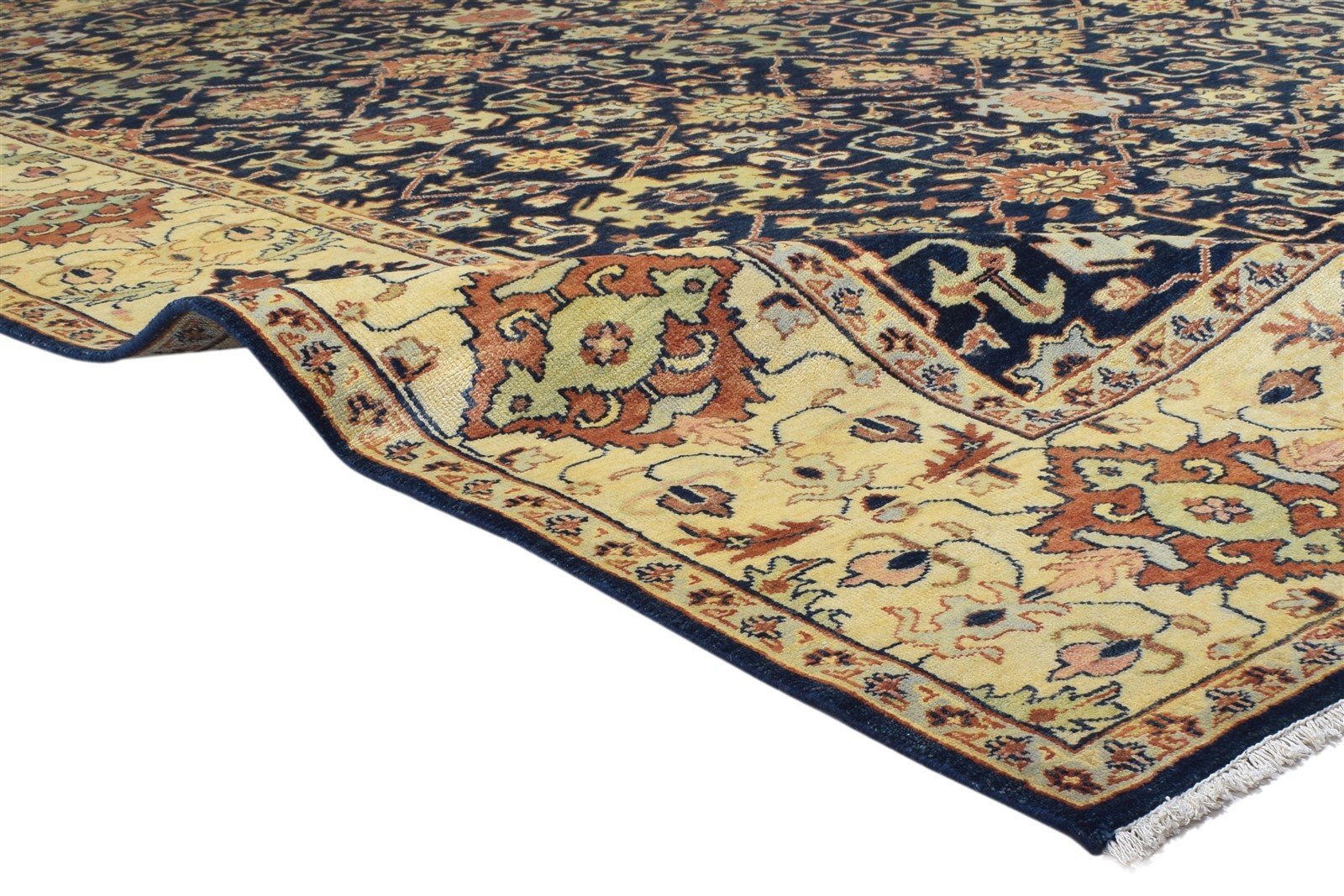 Blue Wool Rug 9' X 12' Persian Hand Knotted Kashan Oriental Large Carpet 