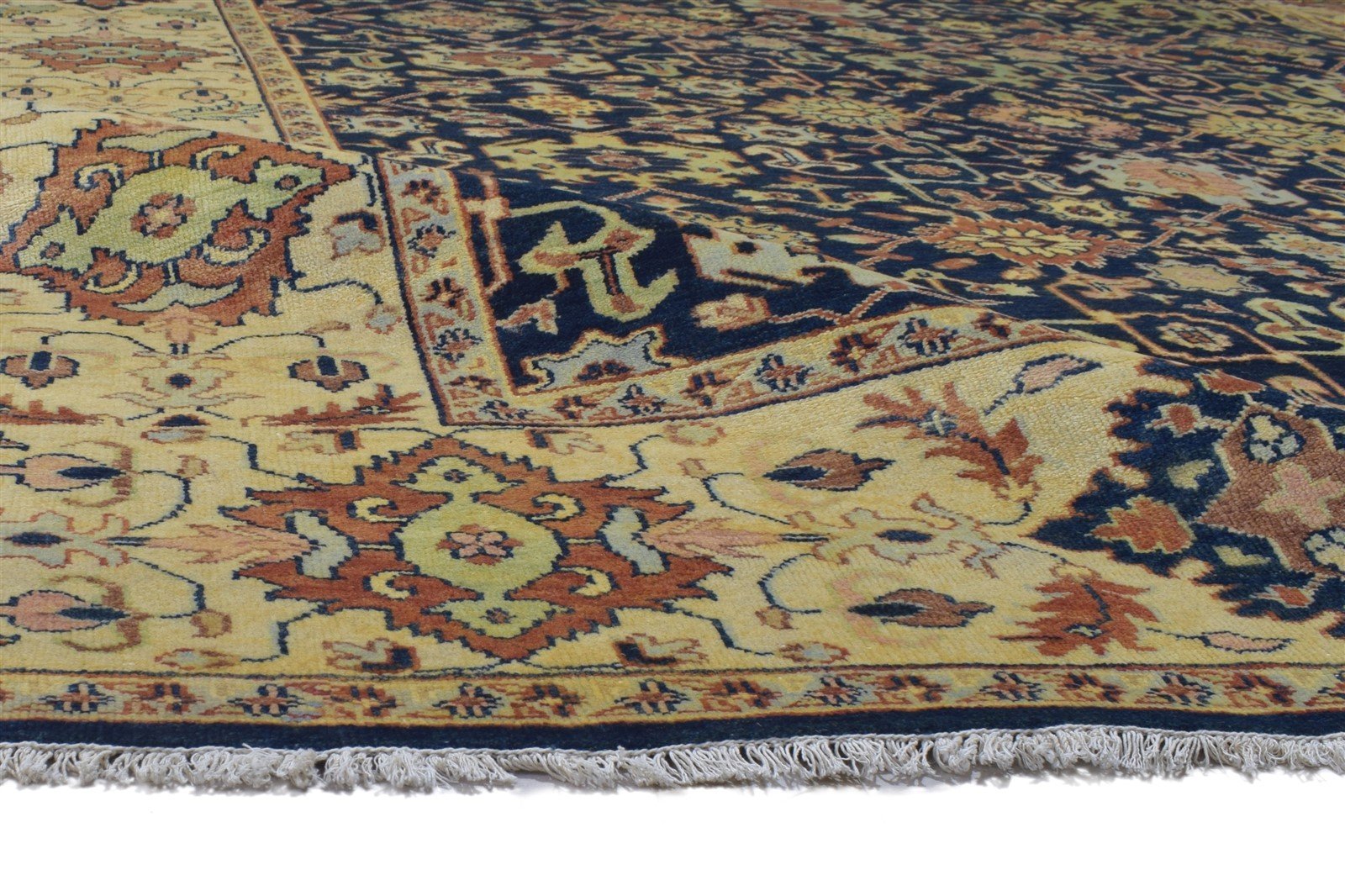 Blue Wool Rug 9' X 12' Persian Hand Knotted Kashan Oriental Large Carpet 