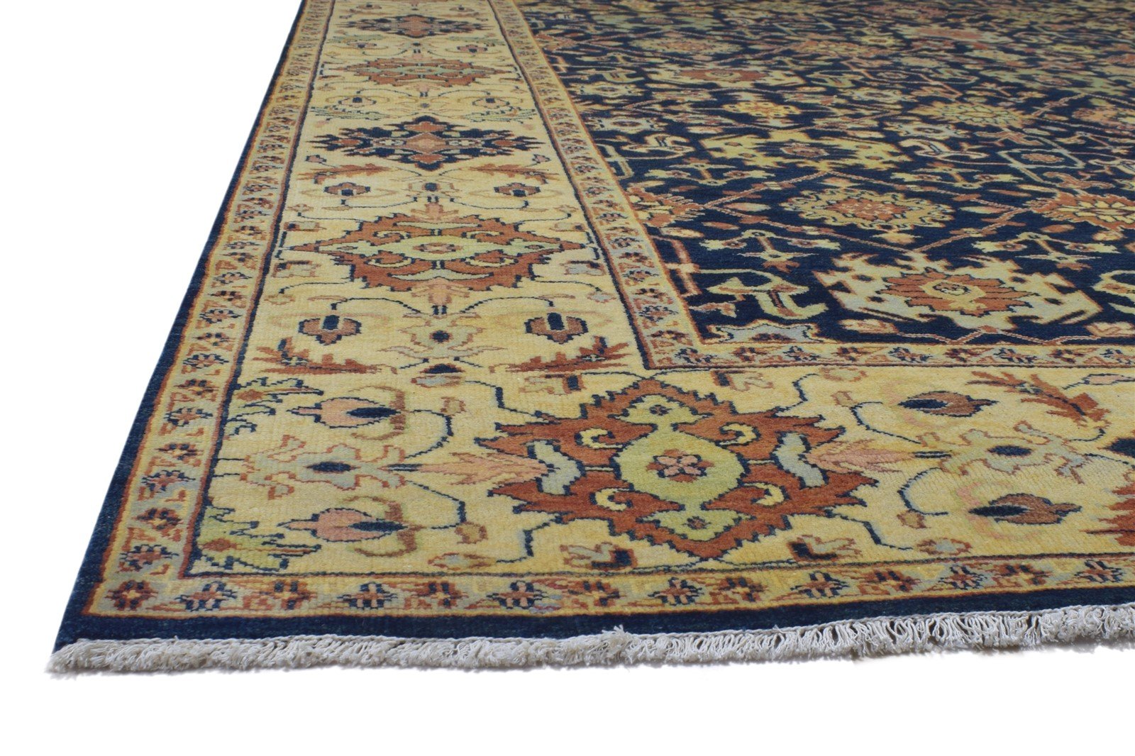 Blue Wool Rug 9' X 12' Persian Hand Knotted Kashan Oriental Large Carpet 