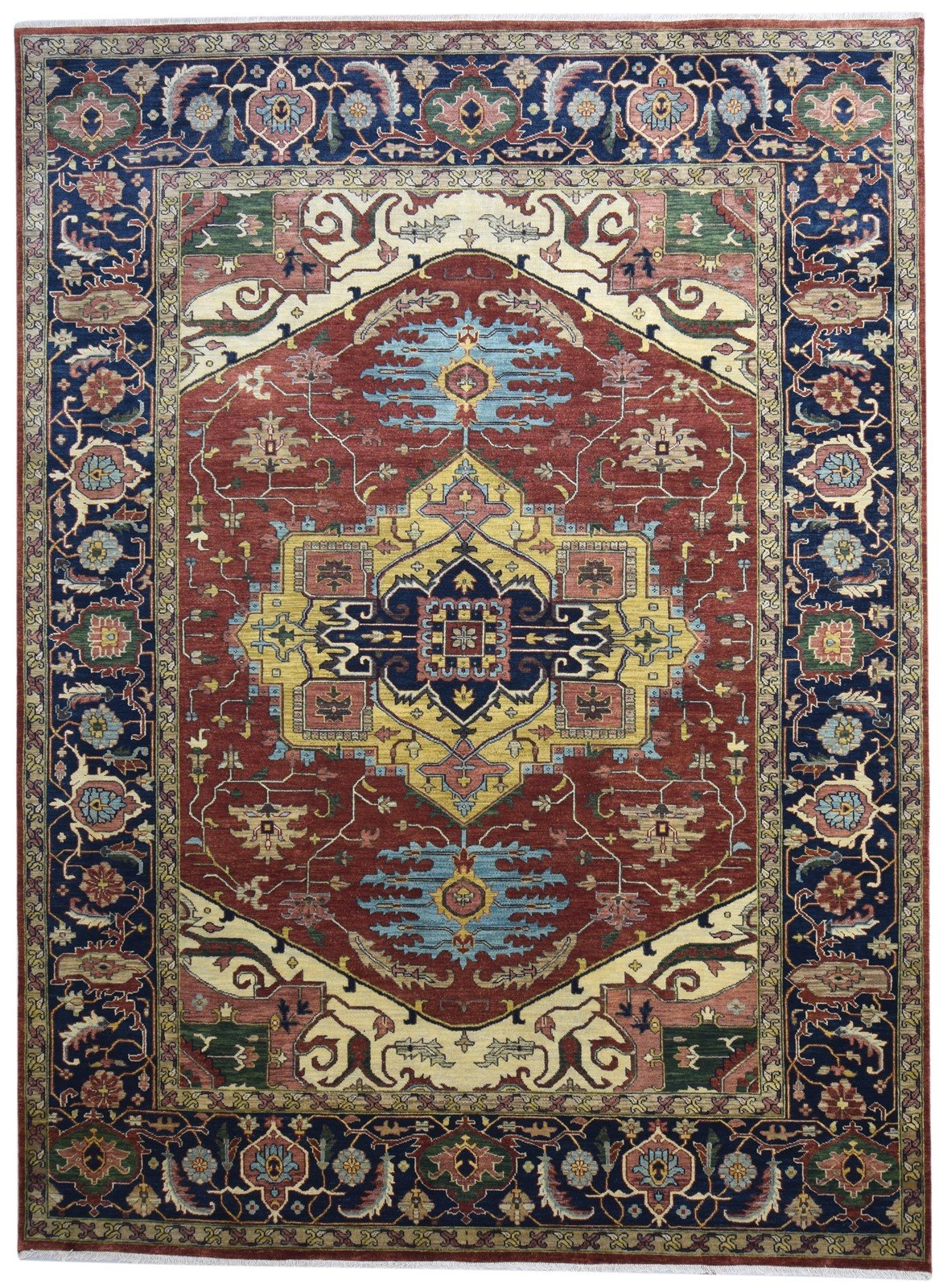 Wool Red Rug 9' X 12' Persian Hand Knotted Serapi Oriental Large Carpet 