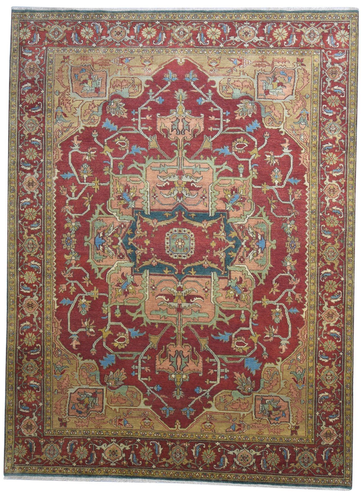 9' X 12' Rug Wool Red Persian Hand Knotted Serapi Oriental Large Carpet 