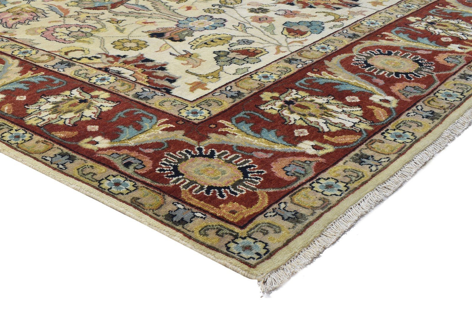 9' X 12' Rug Wool Beige Persian Hand Knotted Mughal Oriental Large Carpet 