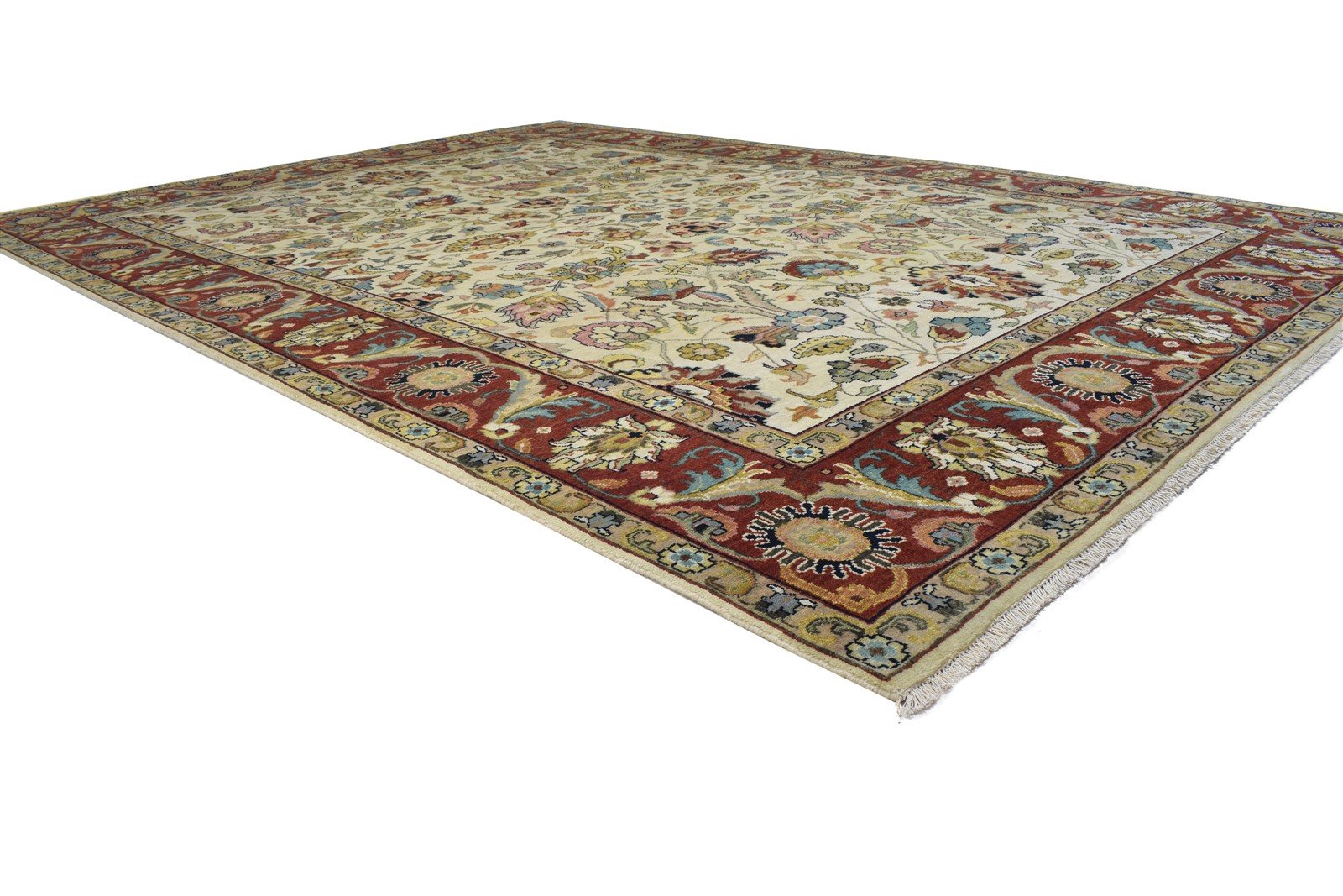 9' X 12' Rug Wool Beige Persian Hand Knotted Mughal Oriental Large Carpet 