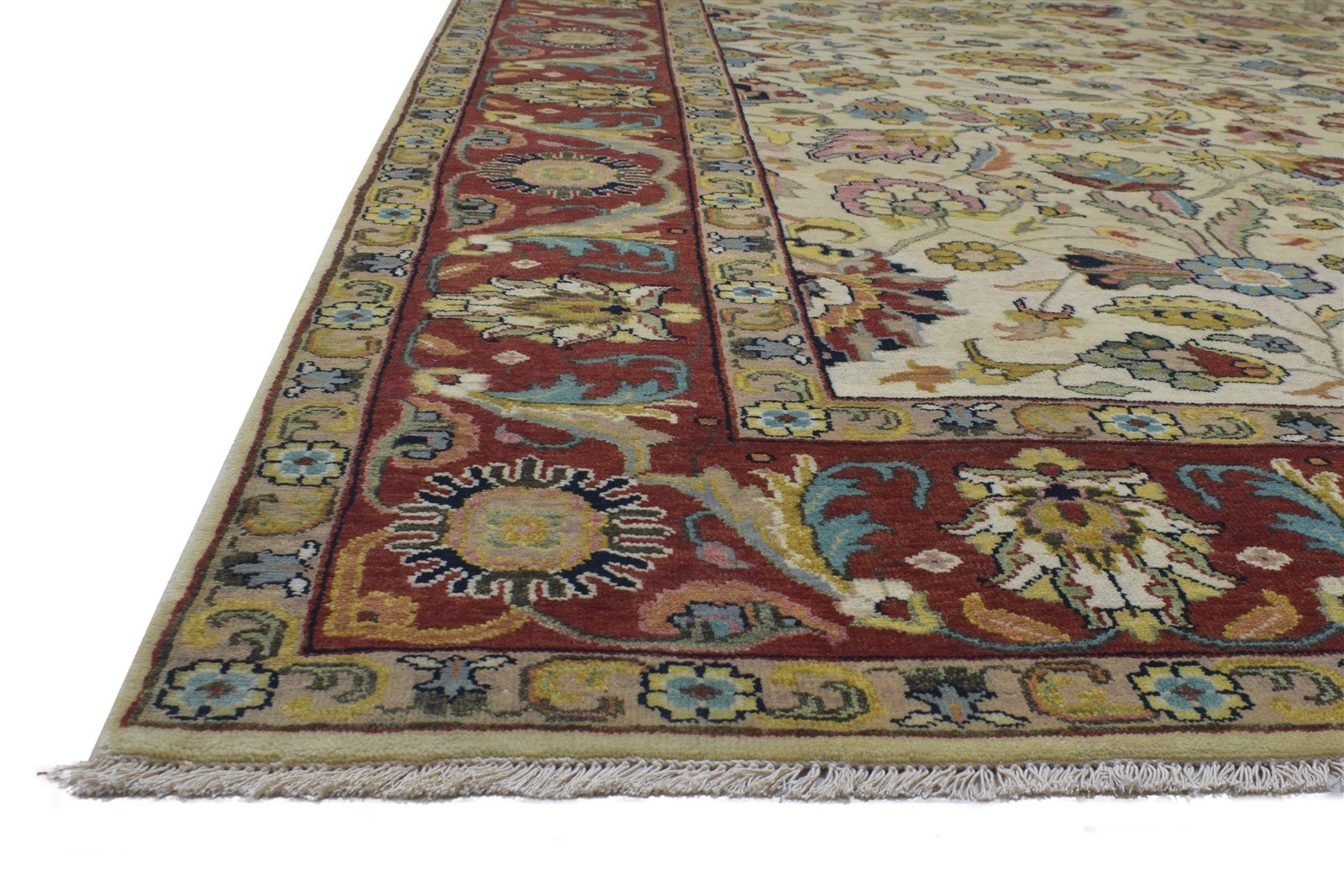 9' X 12' Rug Wool Beige Persian Hand Knotted Mughal Oriental Large Carpet 