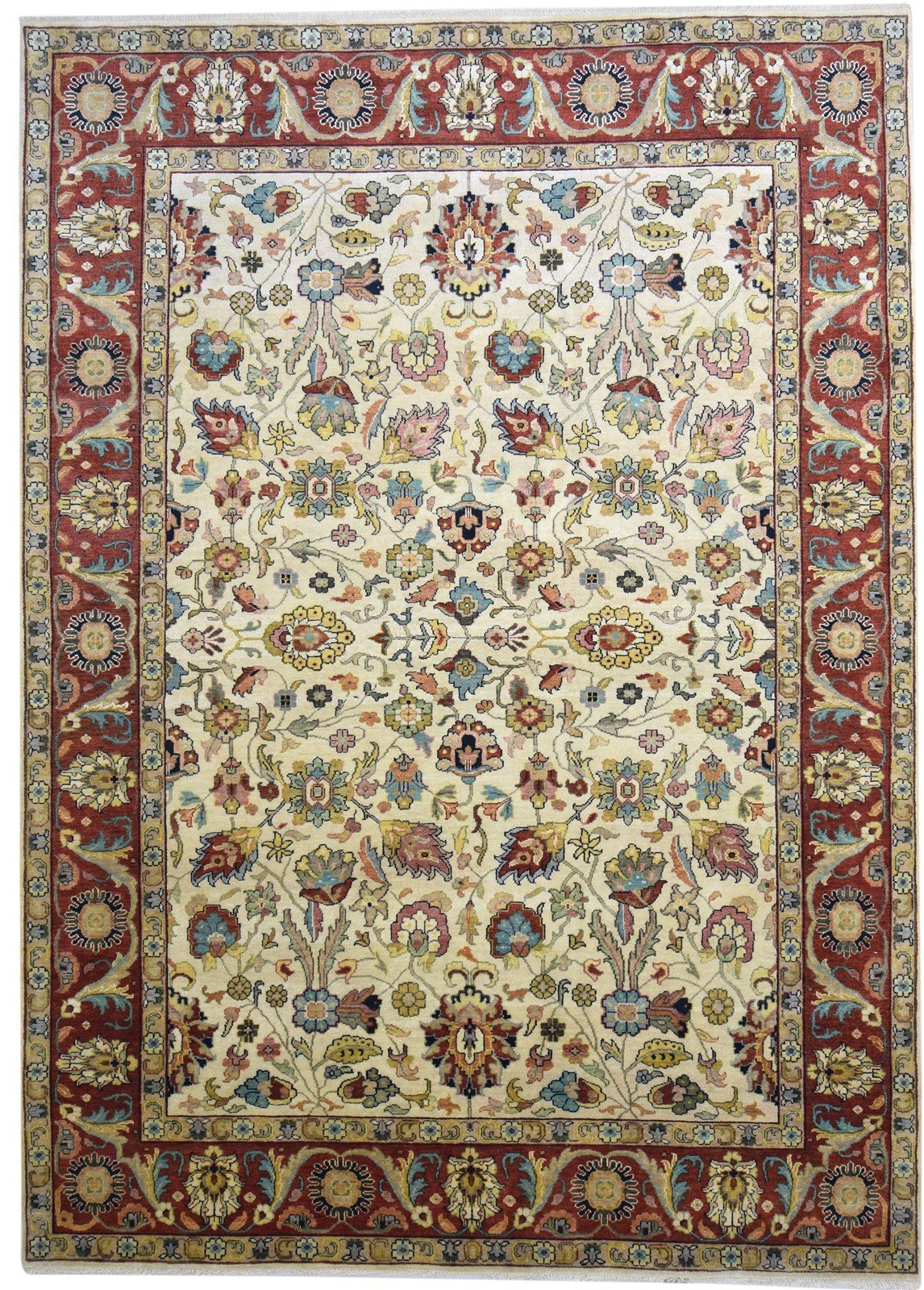 9' X 12' Rug Wool Beige Persian Hand Knotted Mughal Oriental Large Carpet 