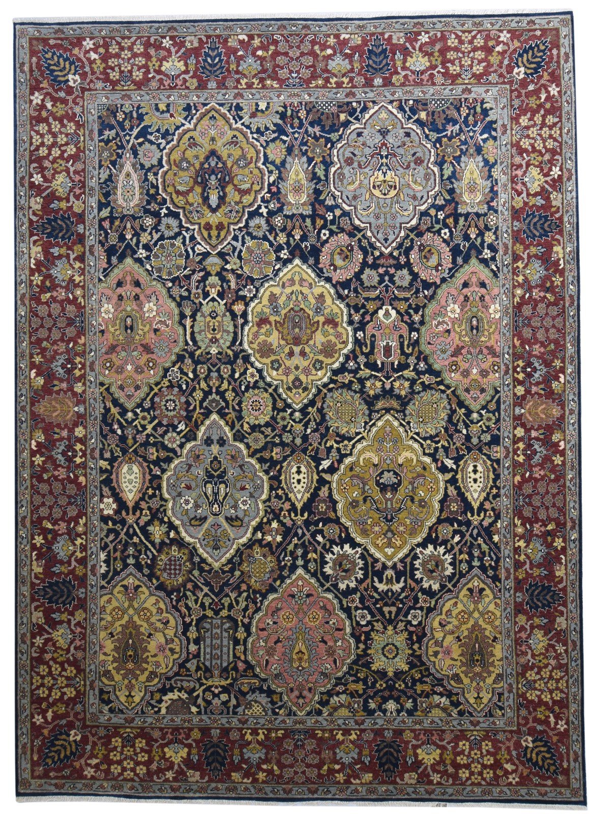 Wool Black Rug 9' X 12' Persian Hand Knotted Mughal Oriental Large Carpet 