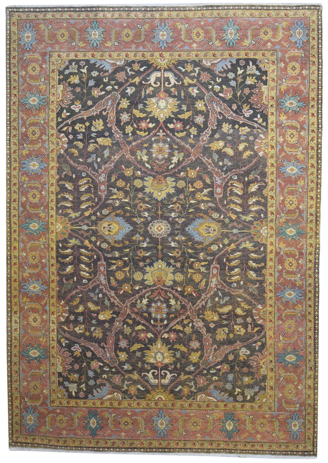 8' X 12' Rug Wool Charcoal Persian Hand Knotted Mughal Oriental Large Carpet 