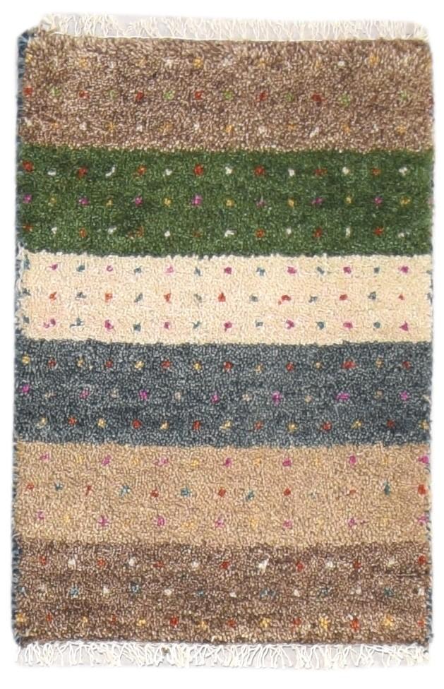 1' X 2' Rug Wool Beige Persian Hand Knotted Gabbeh Southwestern Small Carpet 