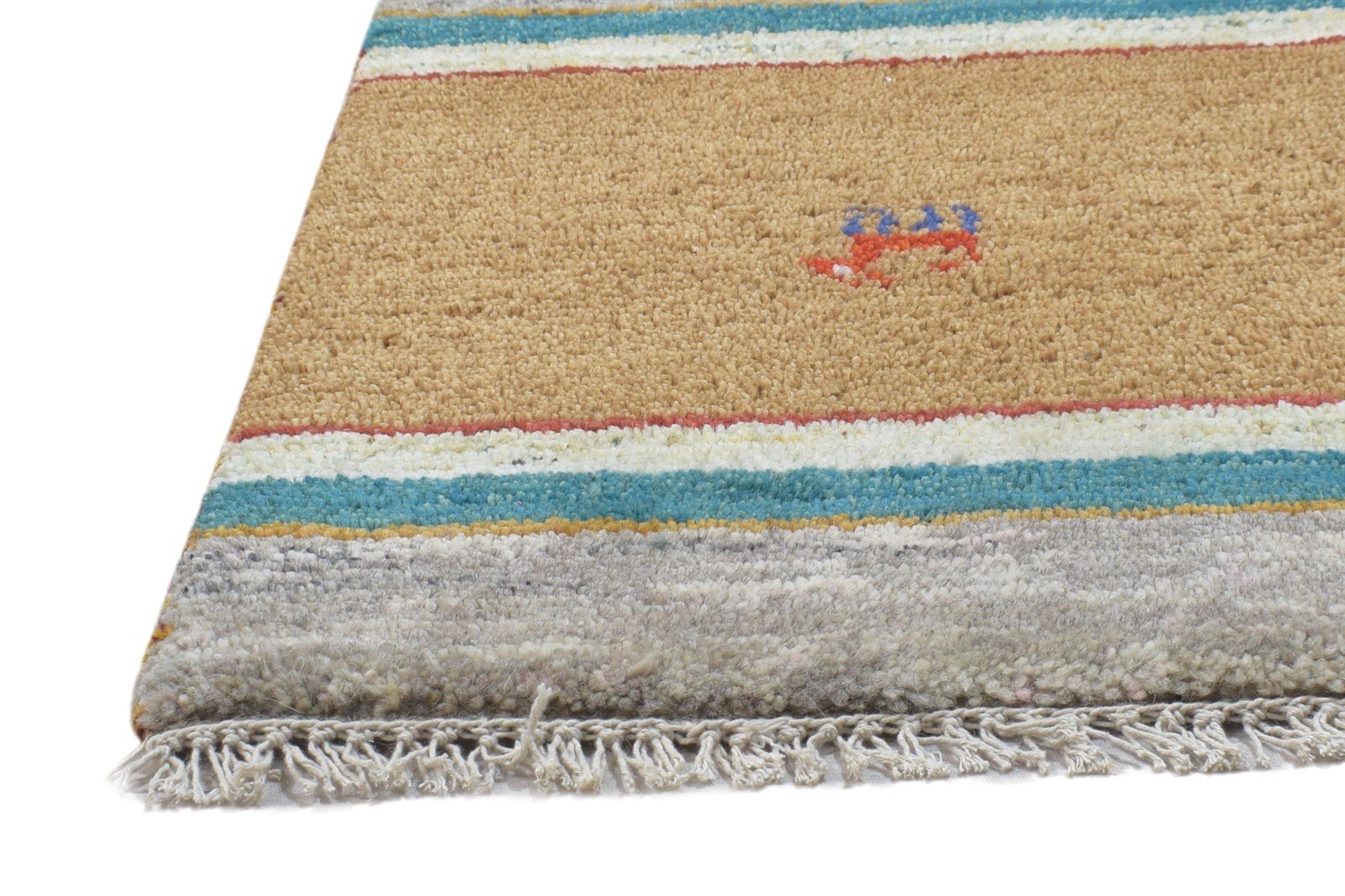 100% Wool Beige Rug 1X2 Persian Hand Knotted Gabbeh Southwestern Small Carpet 