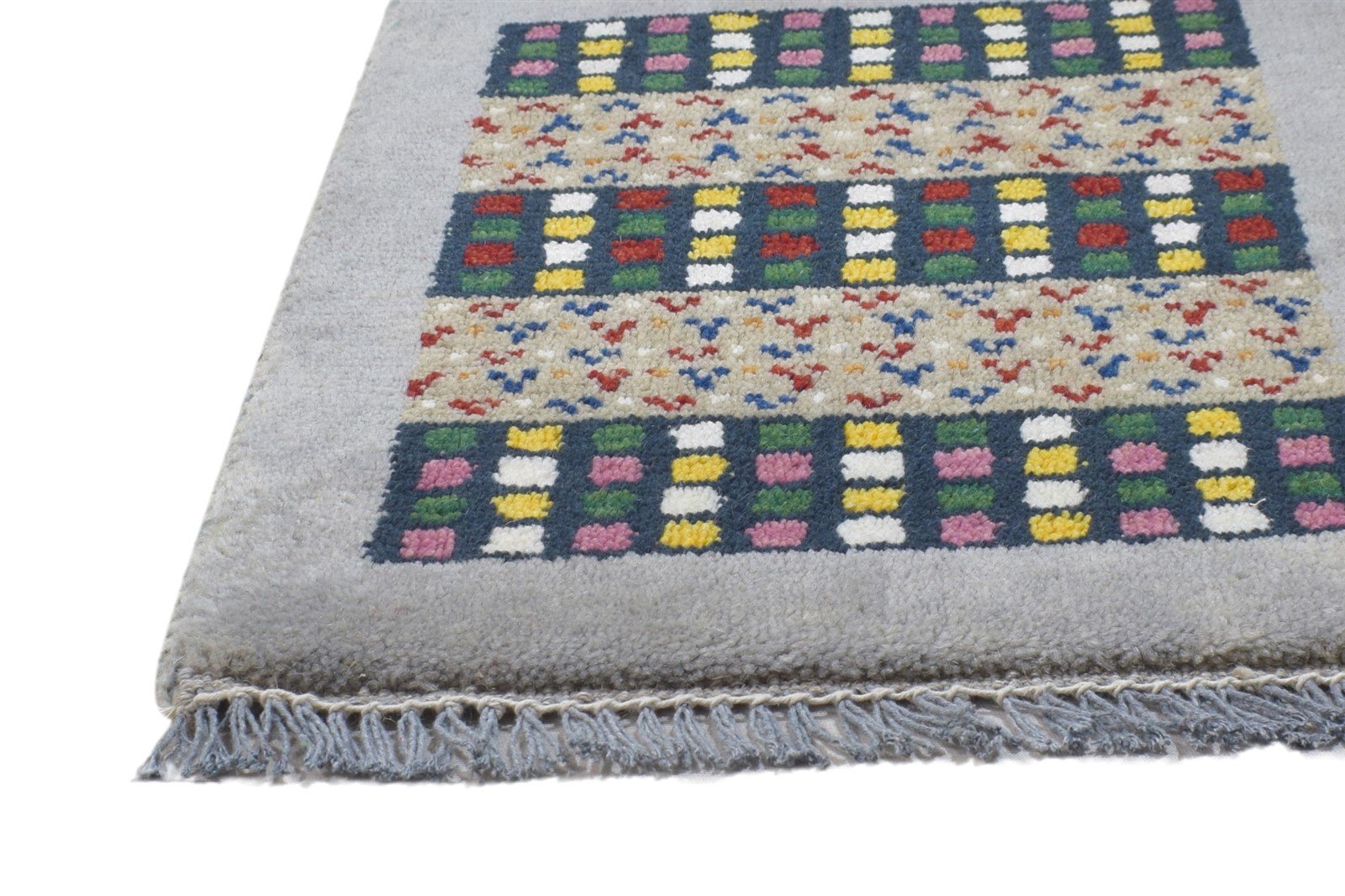 100% Wool Grey Rug 1' X 2' Persian Hand Knotted Gabbeh Southwestern Small Carpet 