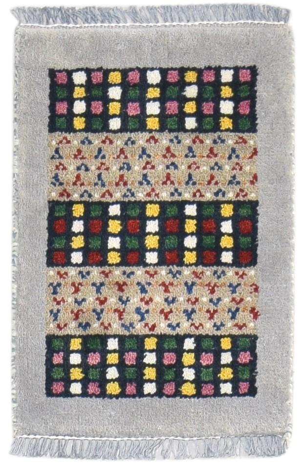 100% Wool Grey Rug 1' X 2' Persian Hand Knotted Gabbeh Southwestern Small Carpet 