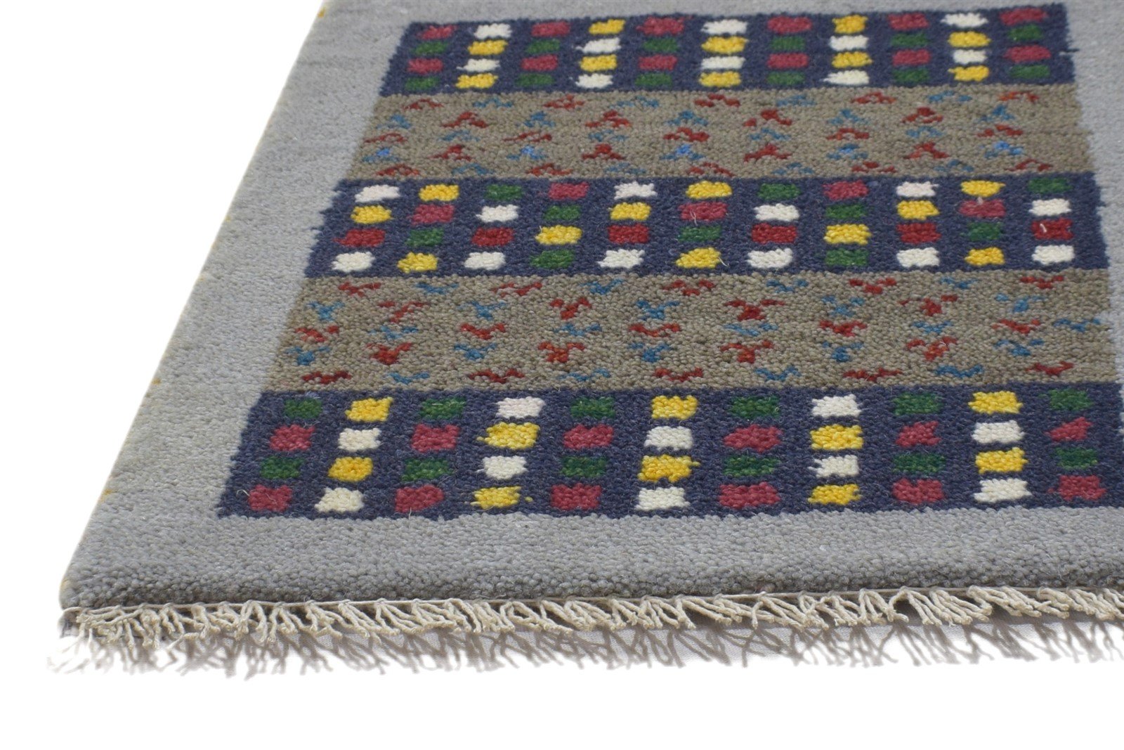 100% Wool Grey Rug 1' X 2' Persian Hand Knotted Gabbeh Southwestern Small Carpet 