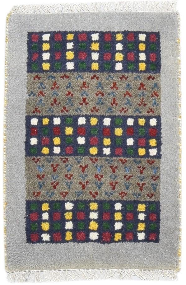 100% Wool Grey Rug 1' X 2' Persian Hand Knotted Gabbeh Southwestern Small Carpet 