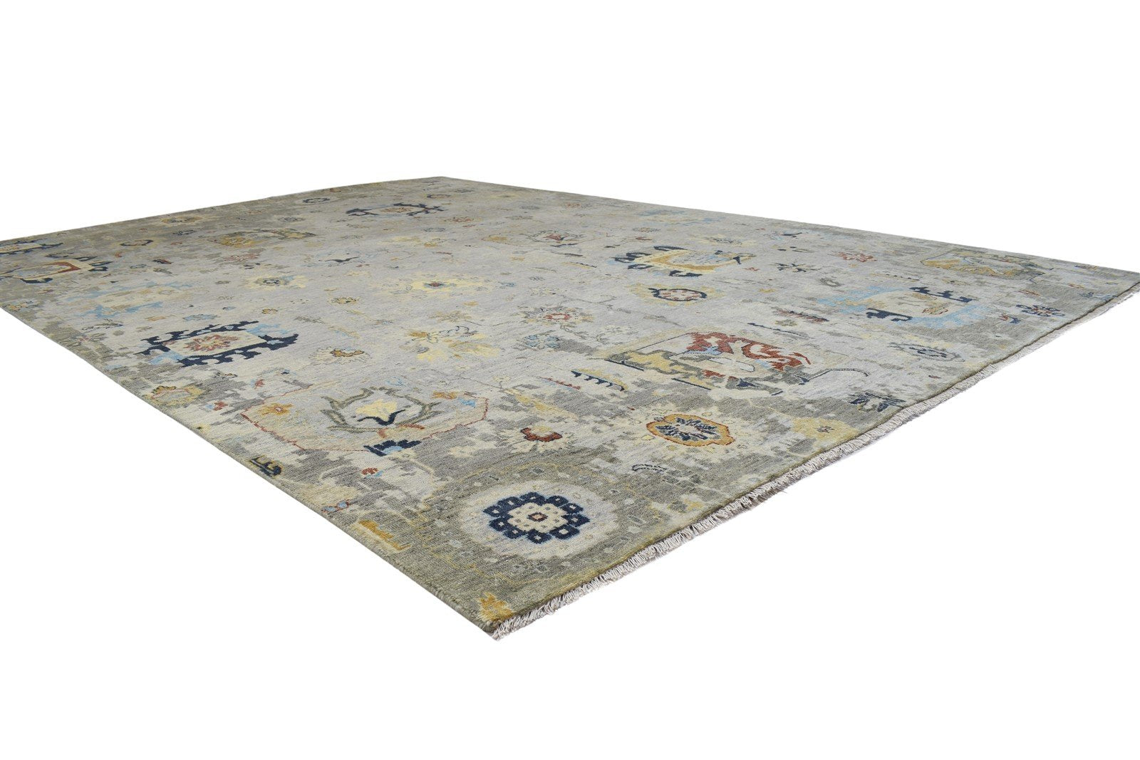 Wool Grey Rug 9' X 12' Persian Hand Knotted Oushak Abstract Large Carpet 