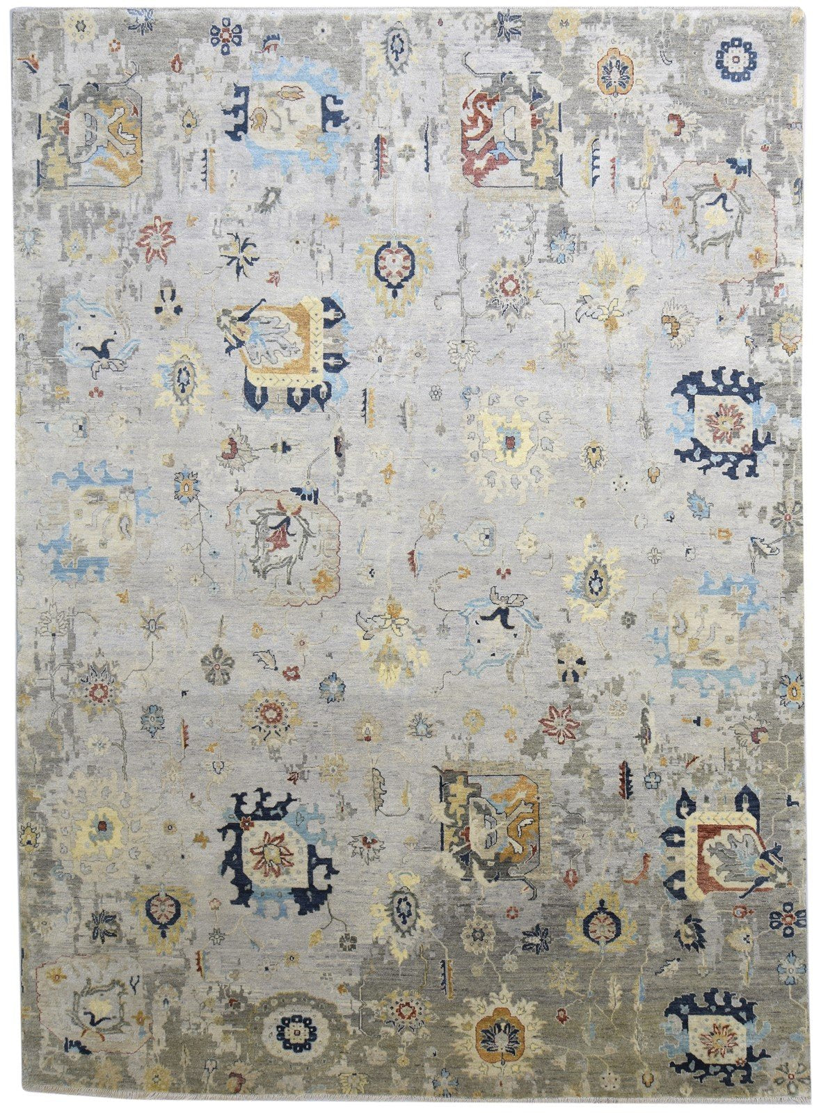 Wool Grey Rug 9' X 12' Persian Hand Knotted Oushak Abstract Large Carpet 