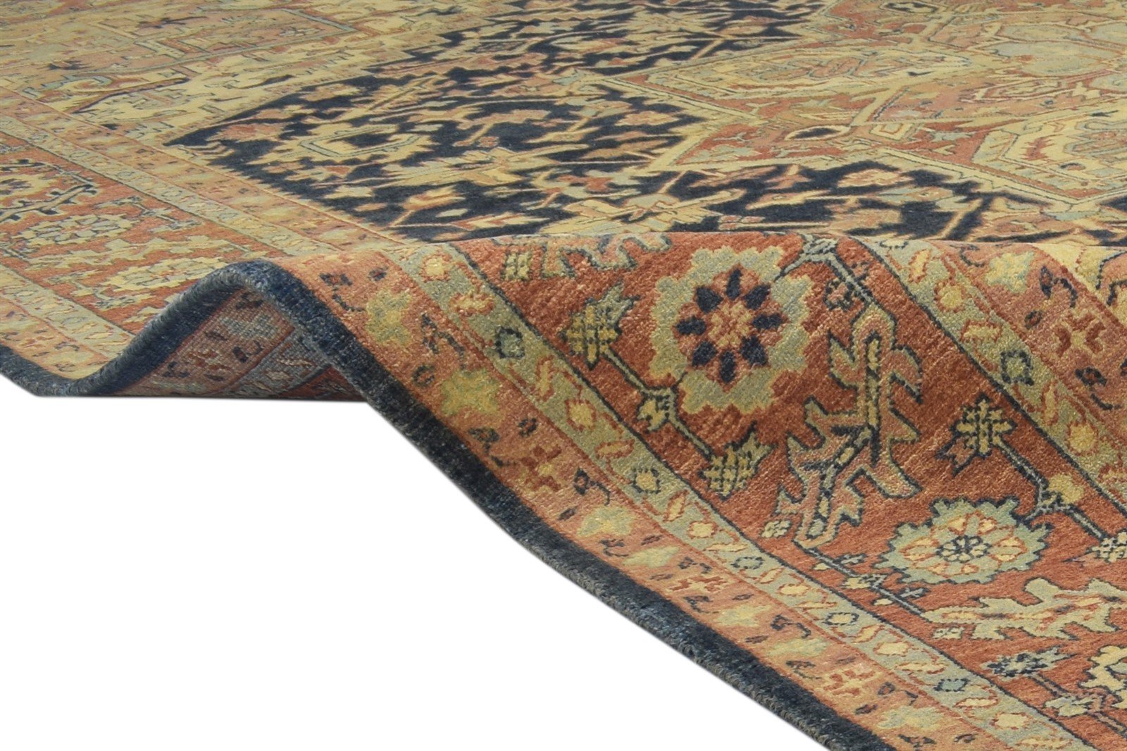 Black Wool Rug 8' X 11' Persian Hand Knotted Heriz-Indian Oriental Large Carpet 