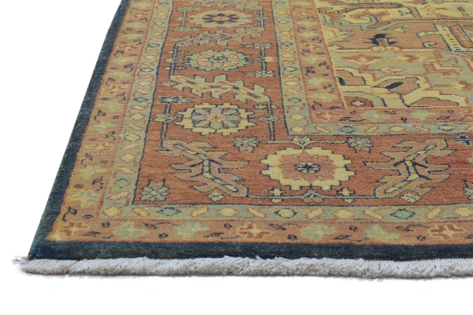 Black Wool Rug 8' X 11' Persian Hand Knotted Heriz-Indian Oriental Large Carpet 