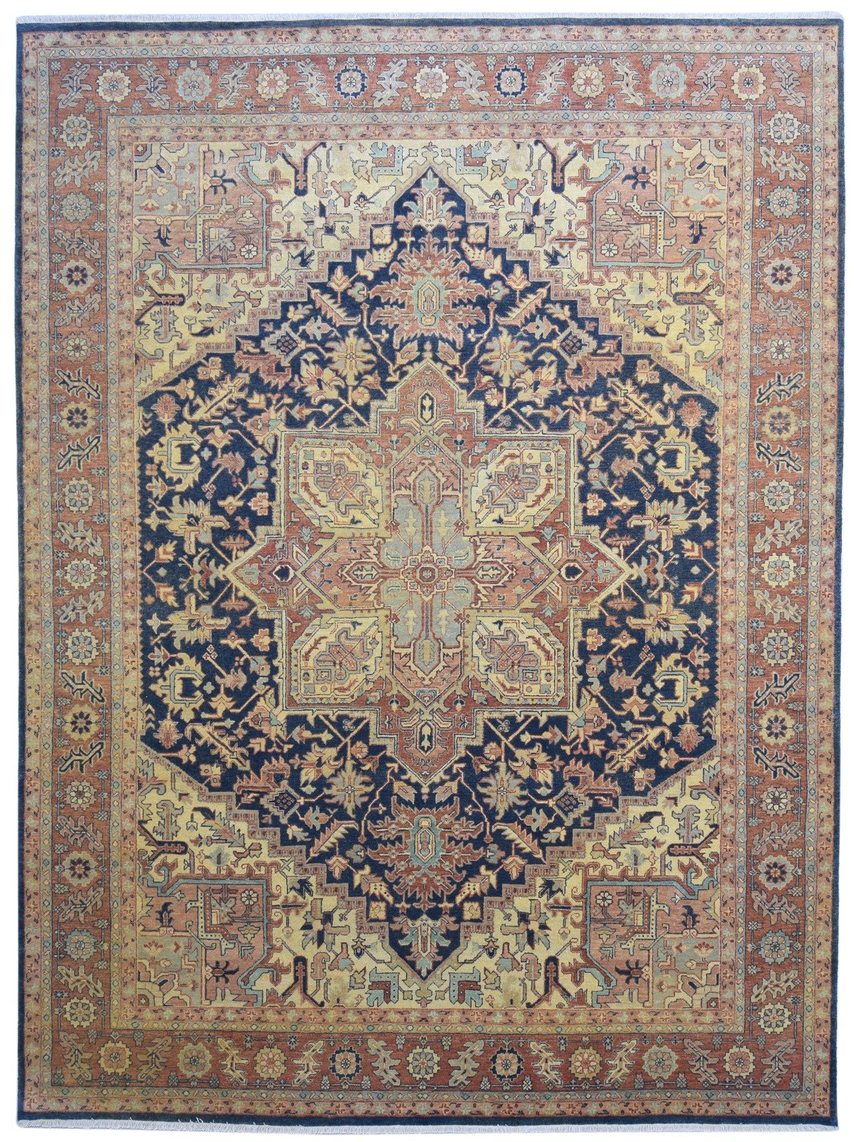 Black Wool Rug 8' X 11' Persian Hand Knotted Heriz-Indian Oriental Large Carpet 